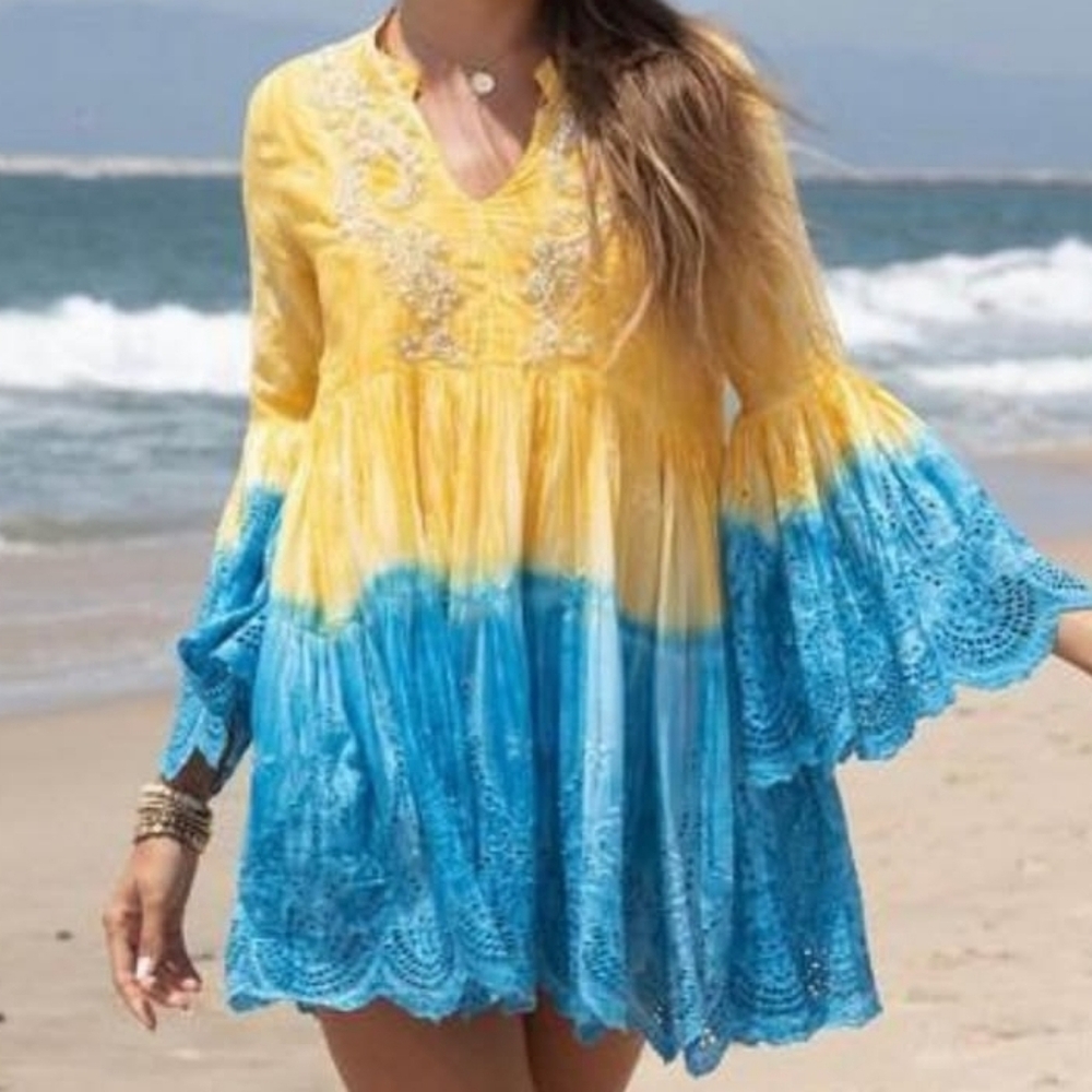 Yellow and Blue Embroidered Dress